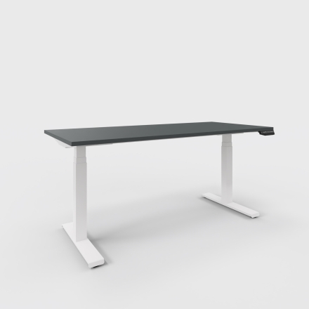 Bureau assis debout L. 160 x 80 avec piètement blanc et plateau anthracite